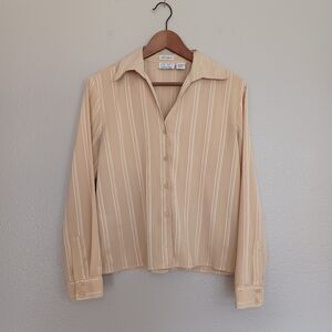 1830 Brand VINTAGE Petite Small Elegant Creamy Gold Striped Top ButtonDown Shirt
